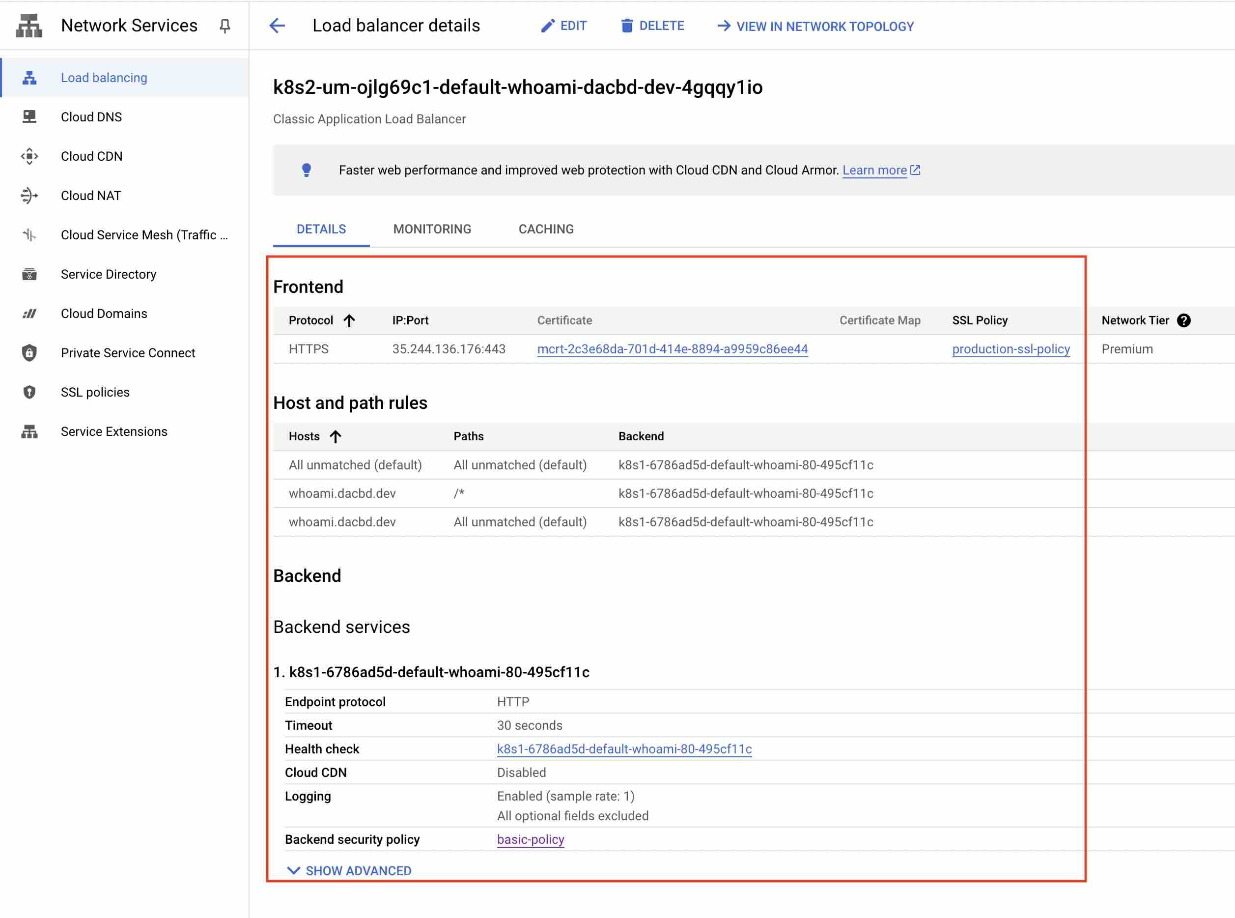 Load Balancer Details